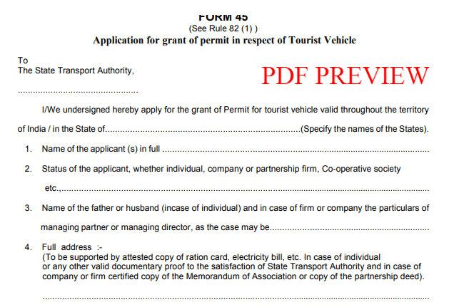 Uttarakhand Tourist Vehicle Permit PDF Form
